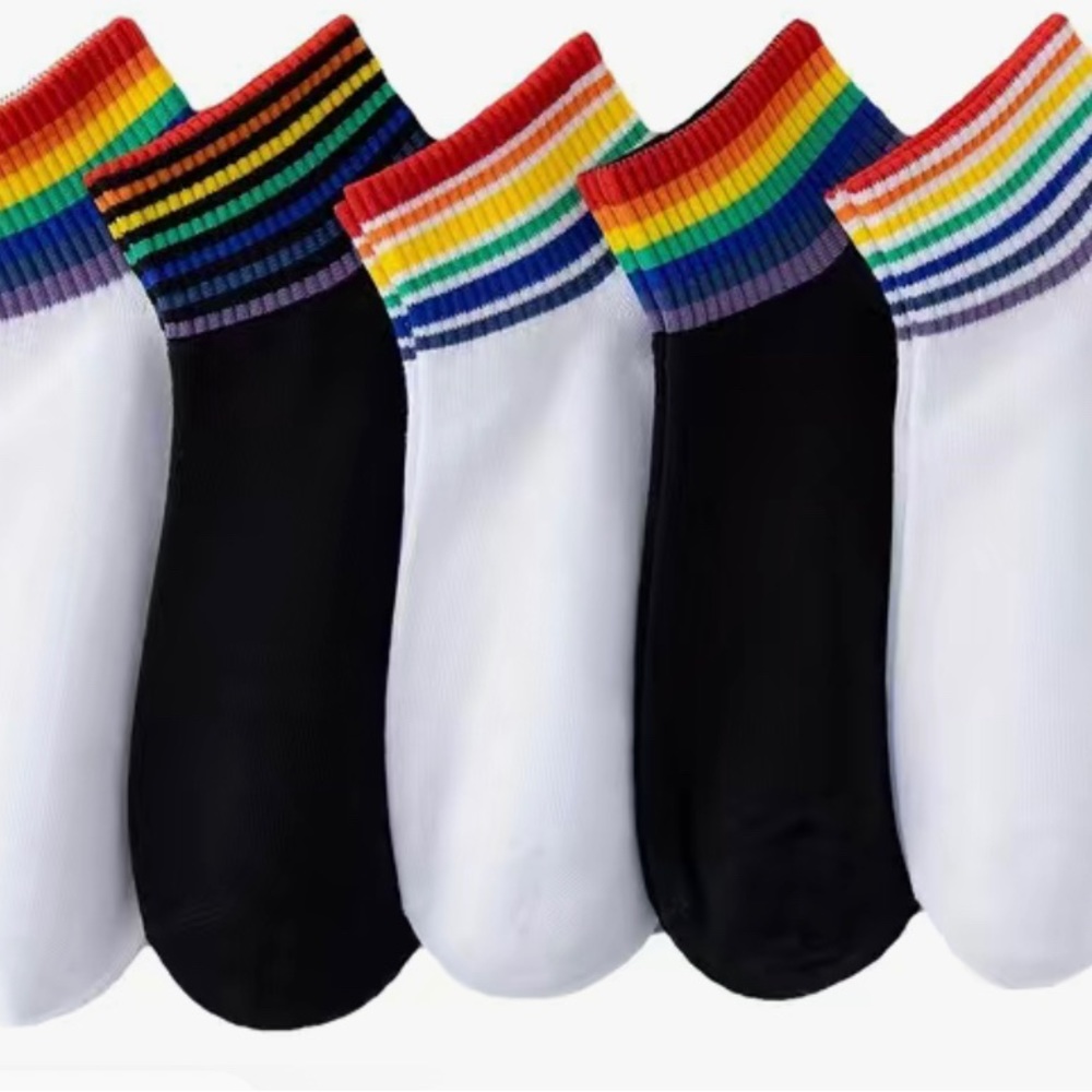 5 Pairs Rainbow Striped Socks, Casual Comfy Sports Socks, Unisex - Picture 5 of 5